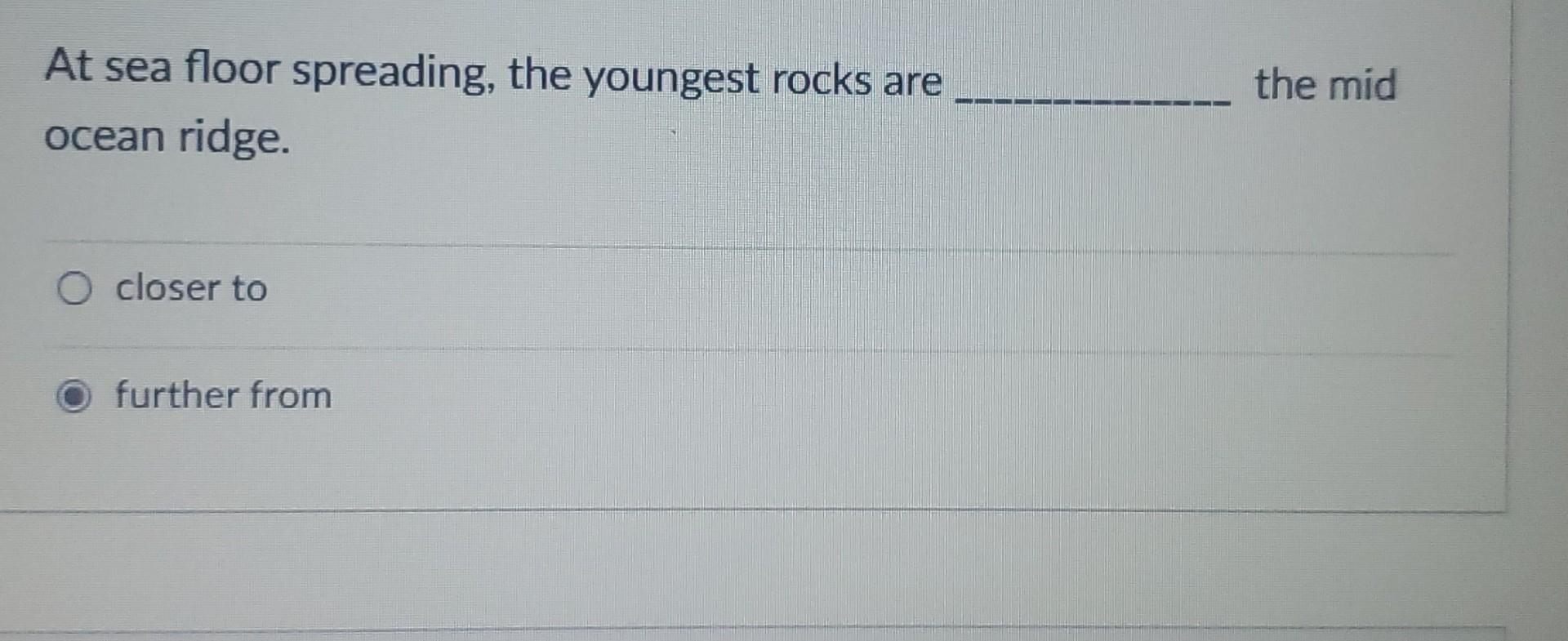 Solved At sea floor spreading, the youngest rocks are the | Chegg.com