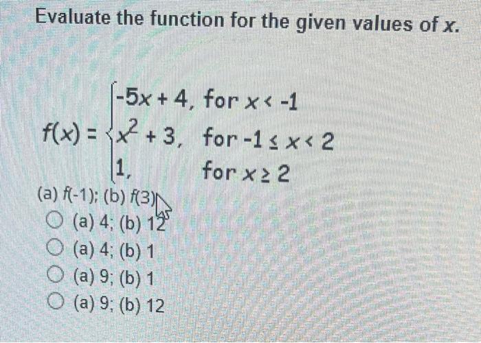 Solved Evaluate the function for the given values of x. | Chegg.com