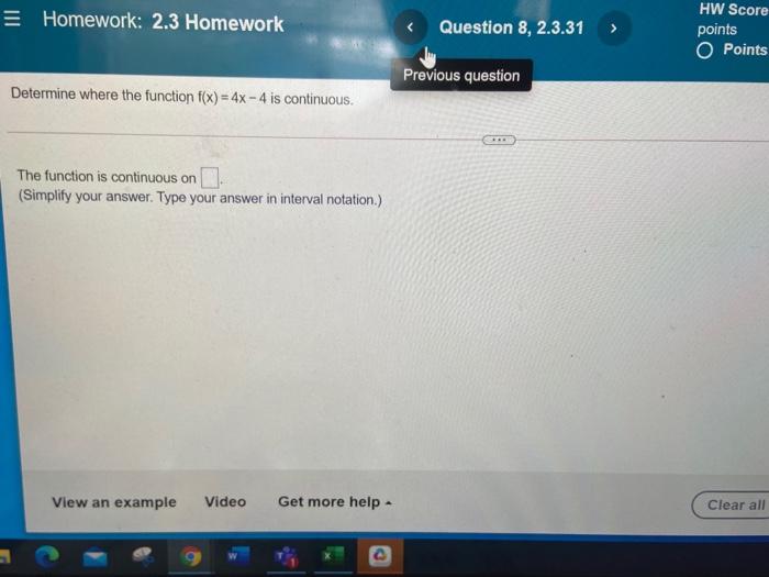 Solved = Homework: 2.3 Homework Question 8, 2.3.31 > HW | Chegg.com