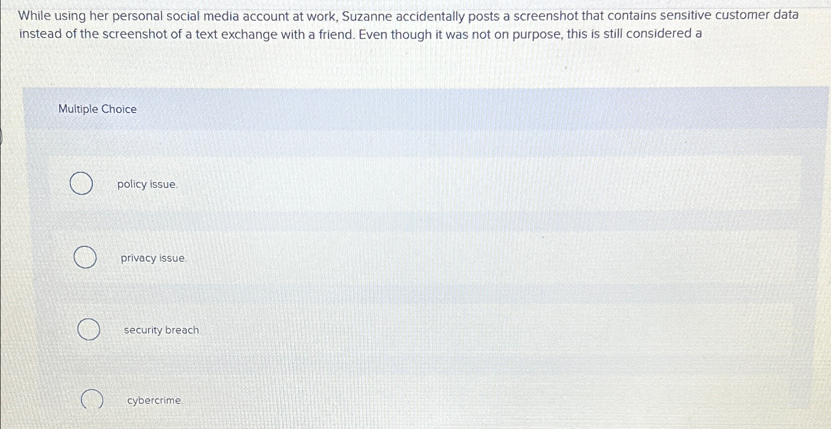 Solved While using her personal social media account at | Chegg.com