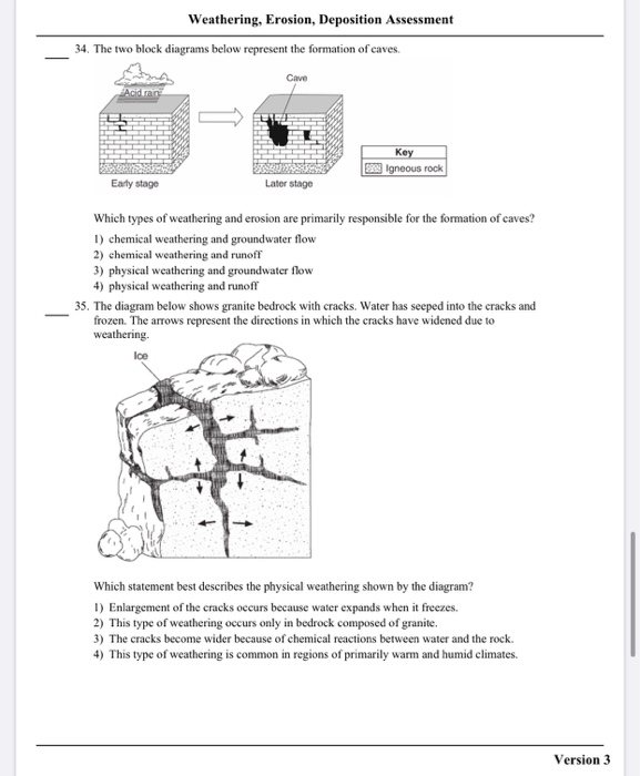 Solved Weathering, Erosion, Deposition Assessment 38. The | Chegg.com