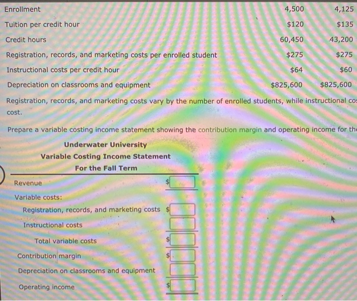 Solved Enrollment 4,500 4,125 Tuition per credit hour 120