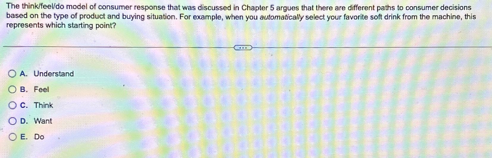 Solved The think/feel/do model of consumer response that was | Chegg.com