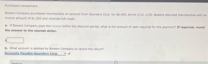 Solved Purchases Transactions Bowers Company Purchased | Chegg.com