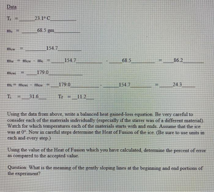 Solved Heat of fusion lab Please help with balanced heat