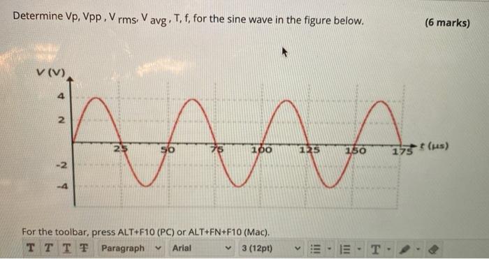 Solved Determine Vp, Vpp. Vrms. Vavg. T. F, For The Sine | Chegg.com