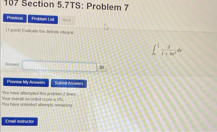Solved 107 Section 5.7TS: Problem 1 Provious Problem List | Chegg.com