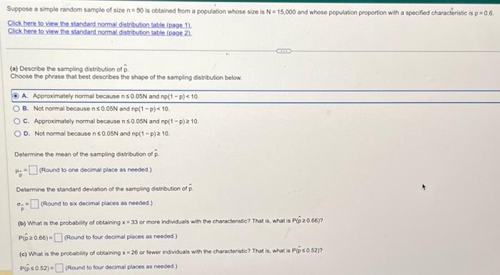 Solved Suppose a simple random sample of size n = 50 is | Chegg.com