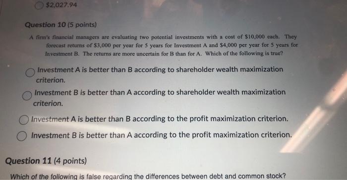 Solved Question 10 (5 points) A firm's financial managers | Chegg.com