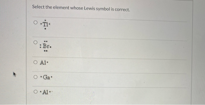 Solved Select the element whose Lewis symbol is correct. Ti | Chegg.com