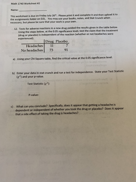 Solved Math 1740 Worksheet #2 Name: This worksheet is due on | Chegg.com