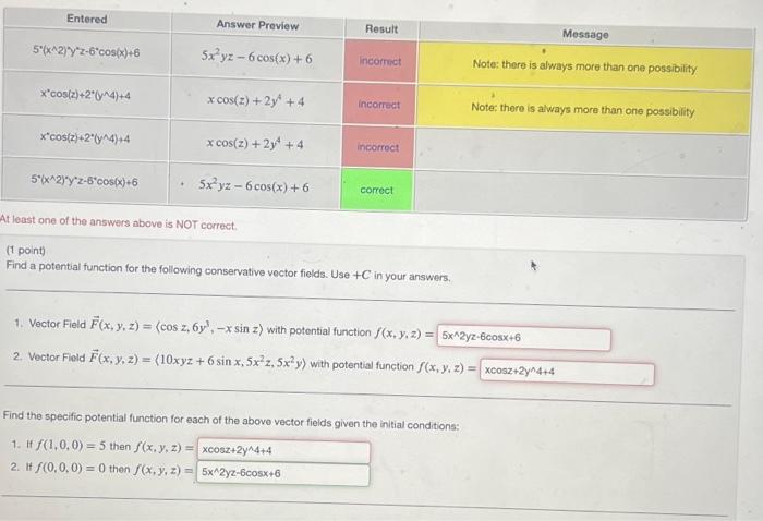 Solved (1 point) Find a potential function for the following | Chegg.com