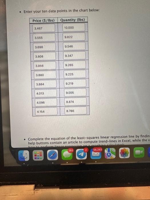 Solved - Enter Your Ten Data Points In The Chart Below: - | Chegg.com