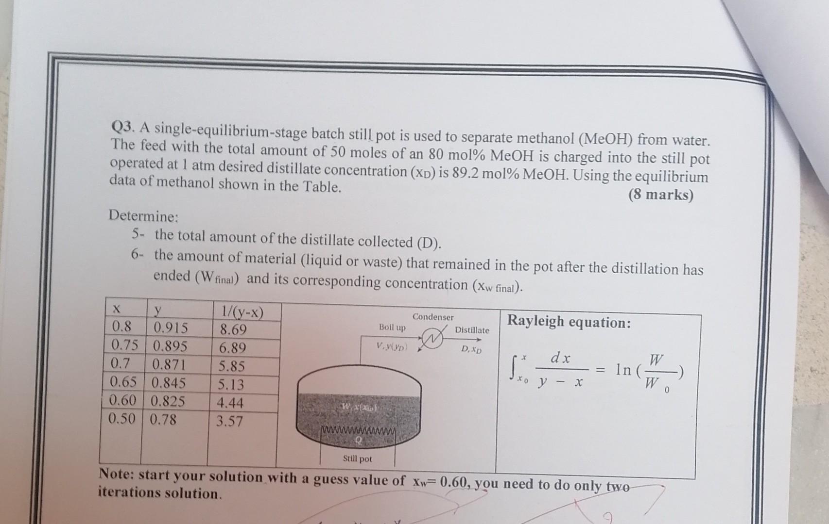 Q3 A Single Equilibrium Stage Batch Still Pot Is Chegg