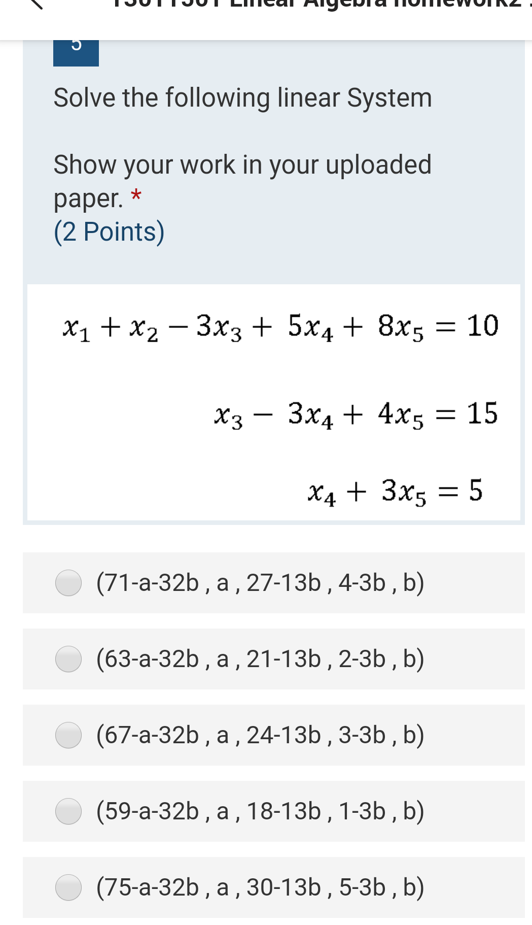 Solved Solve the following linear System Show your work in | Chegg.com