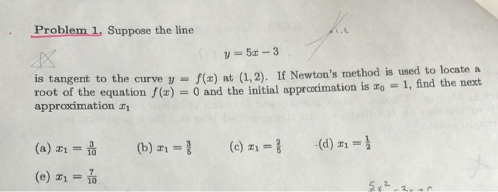 Solved Problem 1 Suppose The Line Y 5x 3 F X At 1 Chegg Com