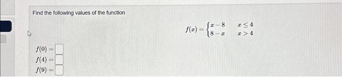 Solved Find the following values of the function f(0) = f(4) | Chegg.com