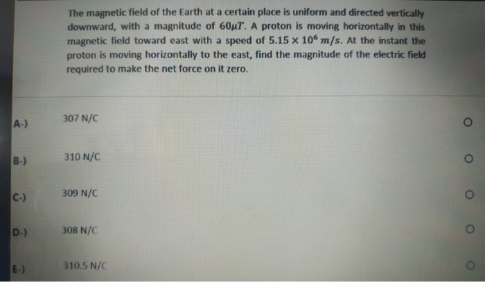 Solved The magnetic field of the Earth at a certain place is | Chegg.com