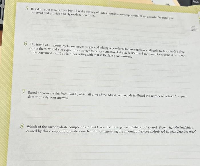 1 Based On Your Results From Part B, Is Lactase | Chegg.com