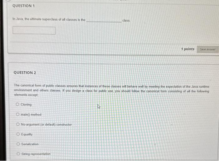 Solved In Java, the ultimate superclass of all classes is | Chegg.com