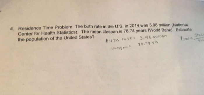 Solved 4. Residence Time Problem: The birth rate in the U.S. | Chegg.com