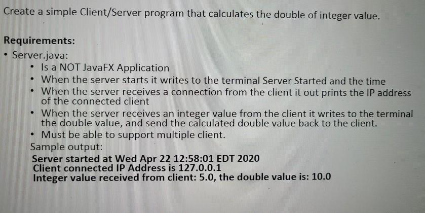 Solved Create a simple Client/Server program that calculates | Chegg.com