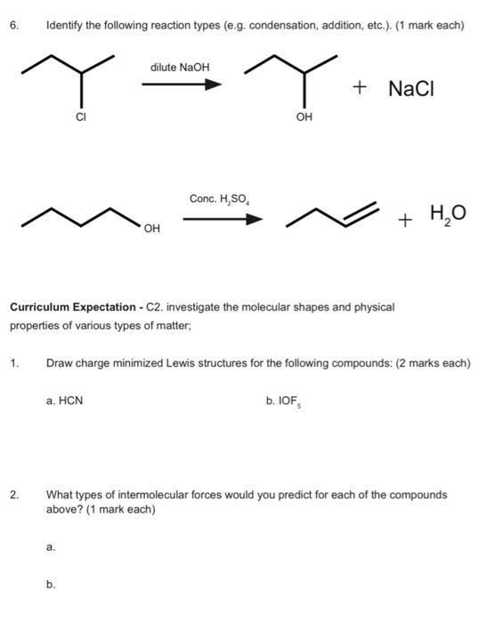 Solved 6. Identify the following reaction types (e.g. | Chegg.com