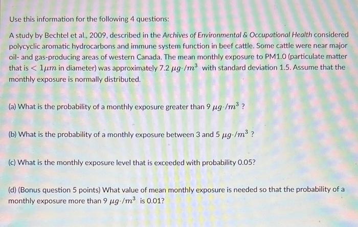 Solved Use this information for the following 4 questions: A | Chegg.com