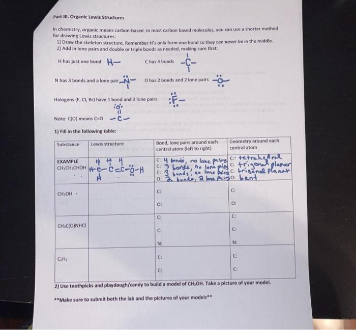 Solved Lewis Structure and Molecular Geometry Lab Materials | Chegg.com