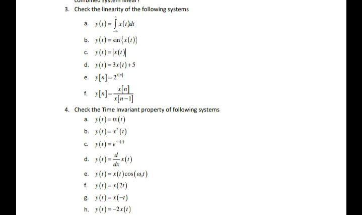 Solved A 3 Check The Linearity Of The Following Systems Chegg Com