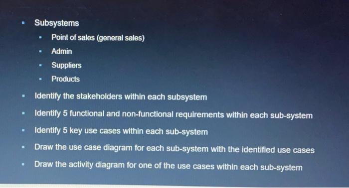 . Subsystems Point of sales (general sales) Admin | Chegg.com