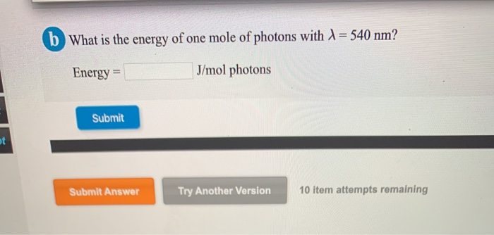 Solved What is the energy of one mole of photons with a | Chegg.com
