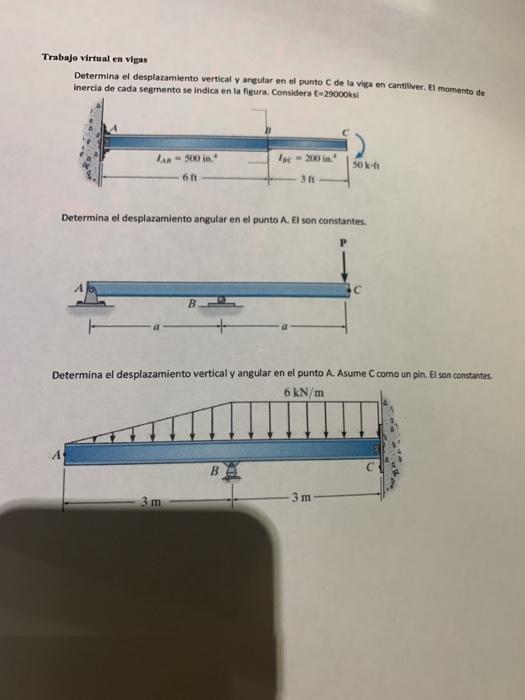 Solved Trabajo Virtual En Vigas Determina El Desplazamiento 