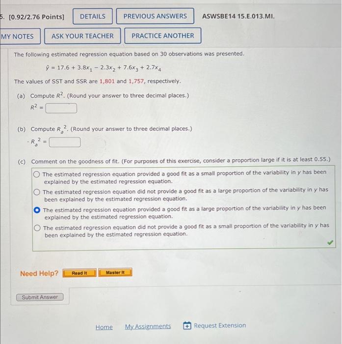 Solved The following estimated regression equation based on | Chegg.com