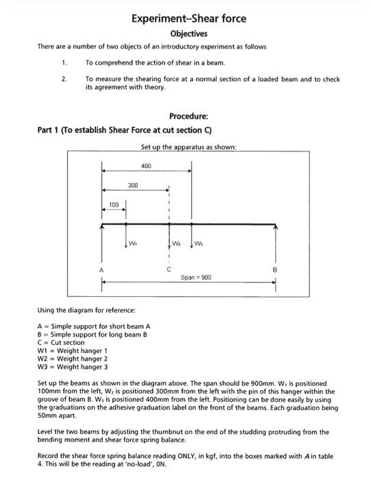 Solved Experiment-Shear force Objectives There are a number | Chegg.com