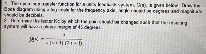 Solved 1. The open loop transfer function for a unity | Chegg.com