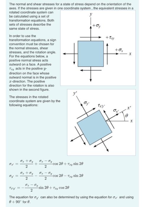 Solved The normal and shear stresses for a state of stress | Chegg.com