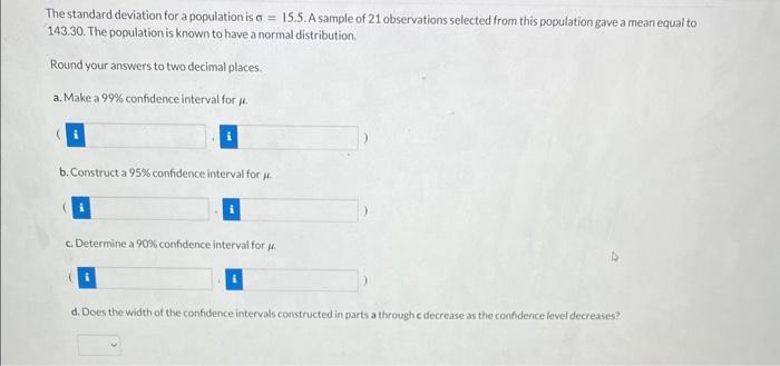 Solved The standard deviation for a population is σ=15.5. A | Chegg.com