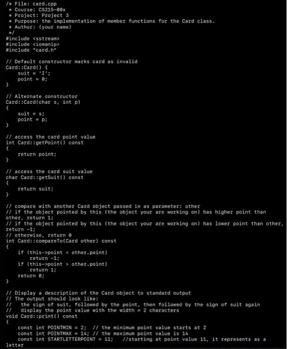 Solved C++, using the source codes provided (card.h, | Chegg.com