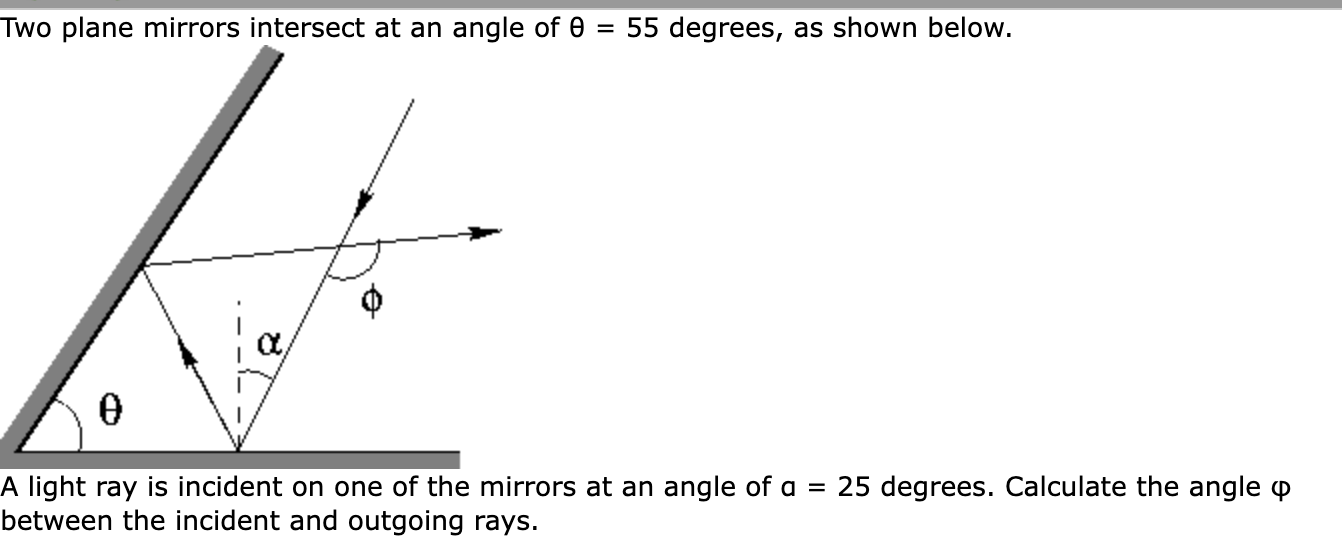 Solved A light ray is incident on one of the mirrors at an | Chegg.com