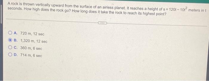 Solved A rock is thrown vertically upward from the surface | Chegg.com