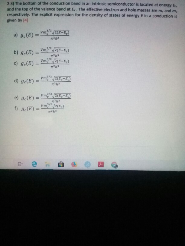 Solved 2.3) The bottom of the conduction band in an | Chegg.com