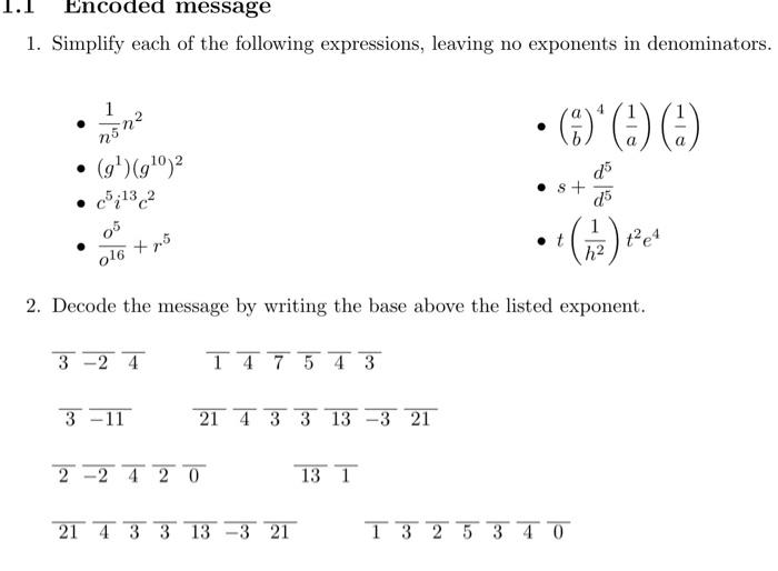 Solved Encoded Message 1. Simplify Each Of The Following | Chegg.com