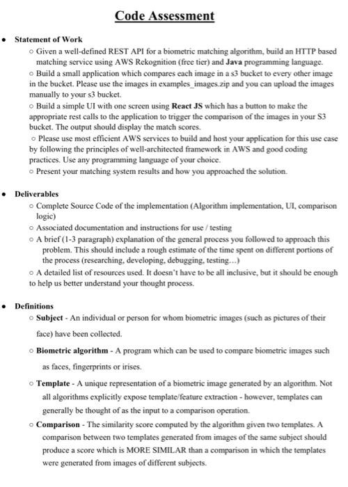 Code Assessment Statement of Work Given a | Chegg.com