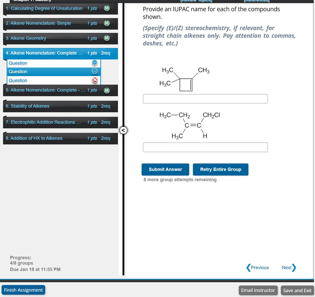 Solved Provide an IUPAC name for each of the | Chegg.com