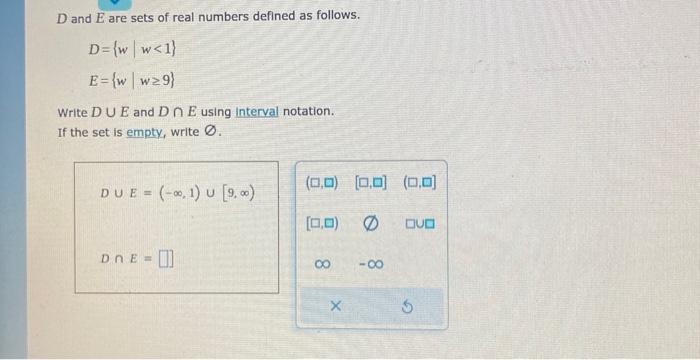 Solved I got D U E correct but stuck on D ∩ E | Chegg.com