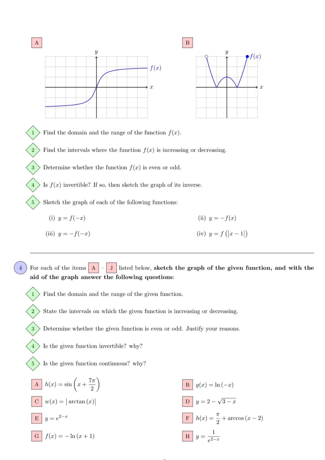 Solved 1 Find the domain of each of the following function: | Chegg.com
