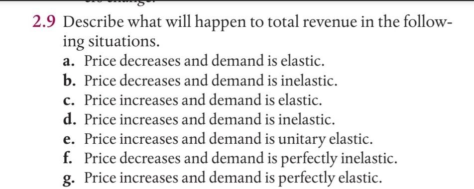 Solved 2.9 Describe what will happen to total revenue in the | Chegg.com
