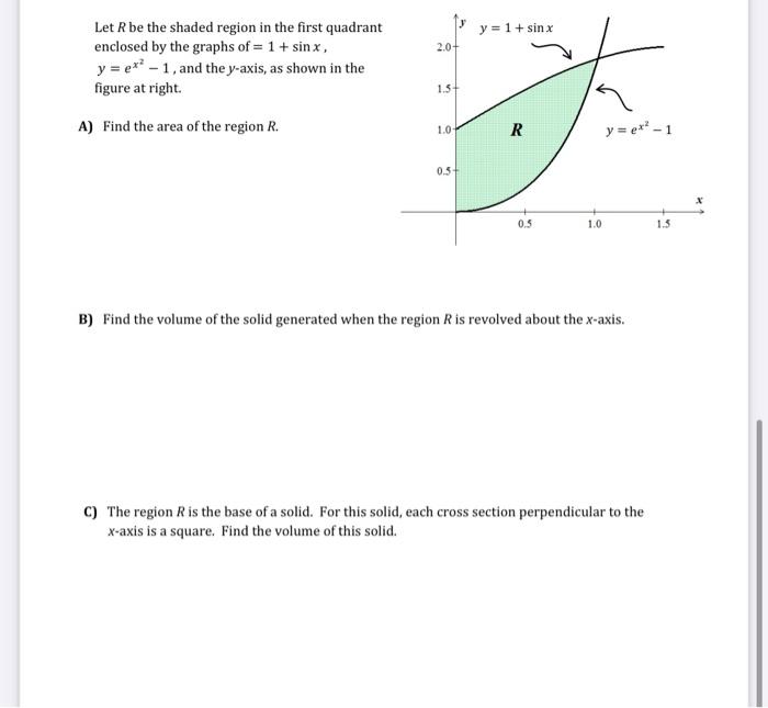 Solved Y 1 Sinx 2 0 Let R Be The Shaded Region In The Chegg Com