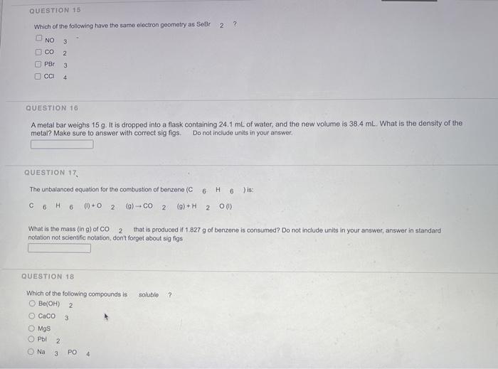 Solved QUESTION 15 2 2 Which of the following have the same | Chegg.com